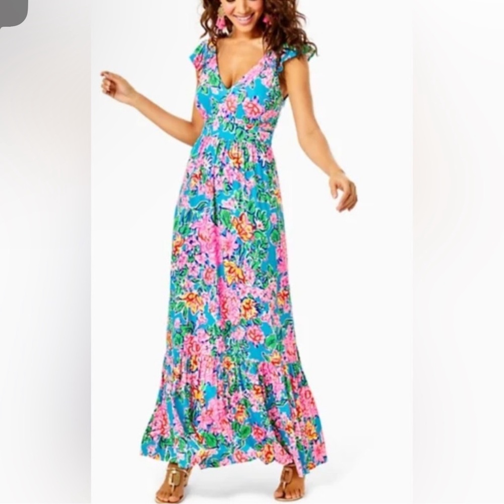 Lilly Pulitzer- XL Floral Maxi Dress in Blue and Pink